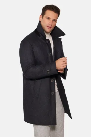 Stretch Wool Euro Coat, Dark Charcoal