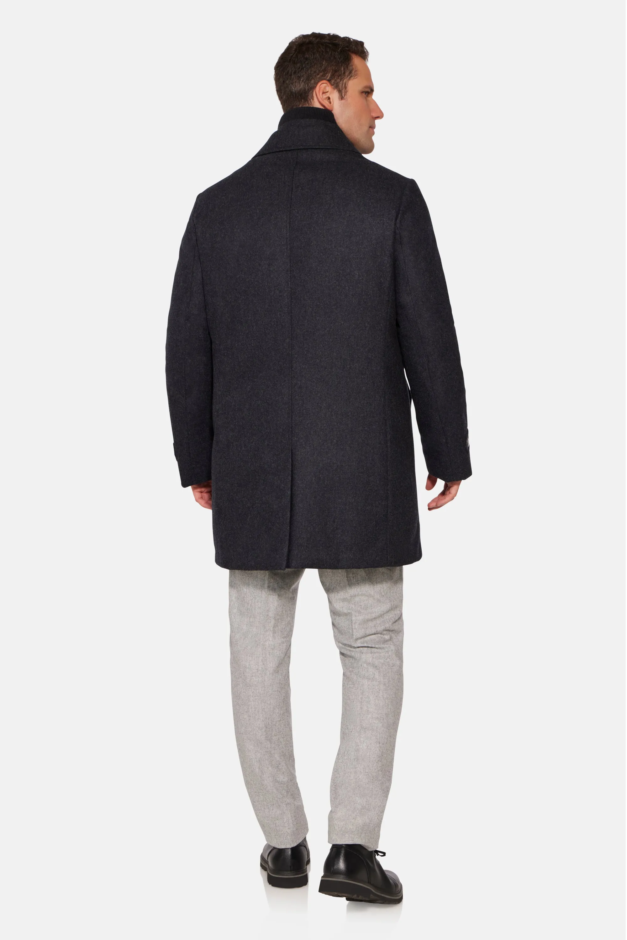 Stretch Wool Euro Coat, Dark Charcoal