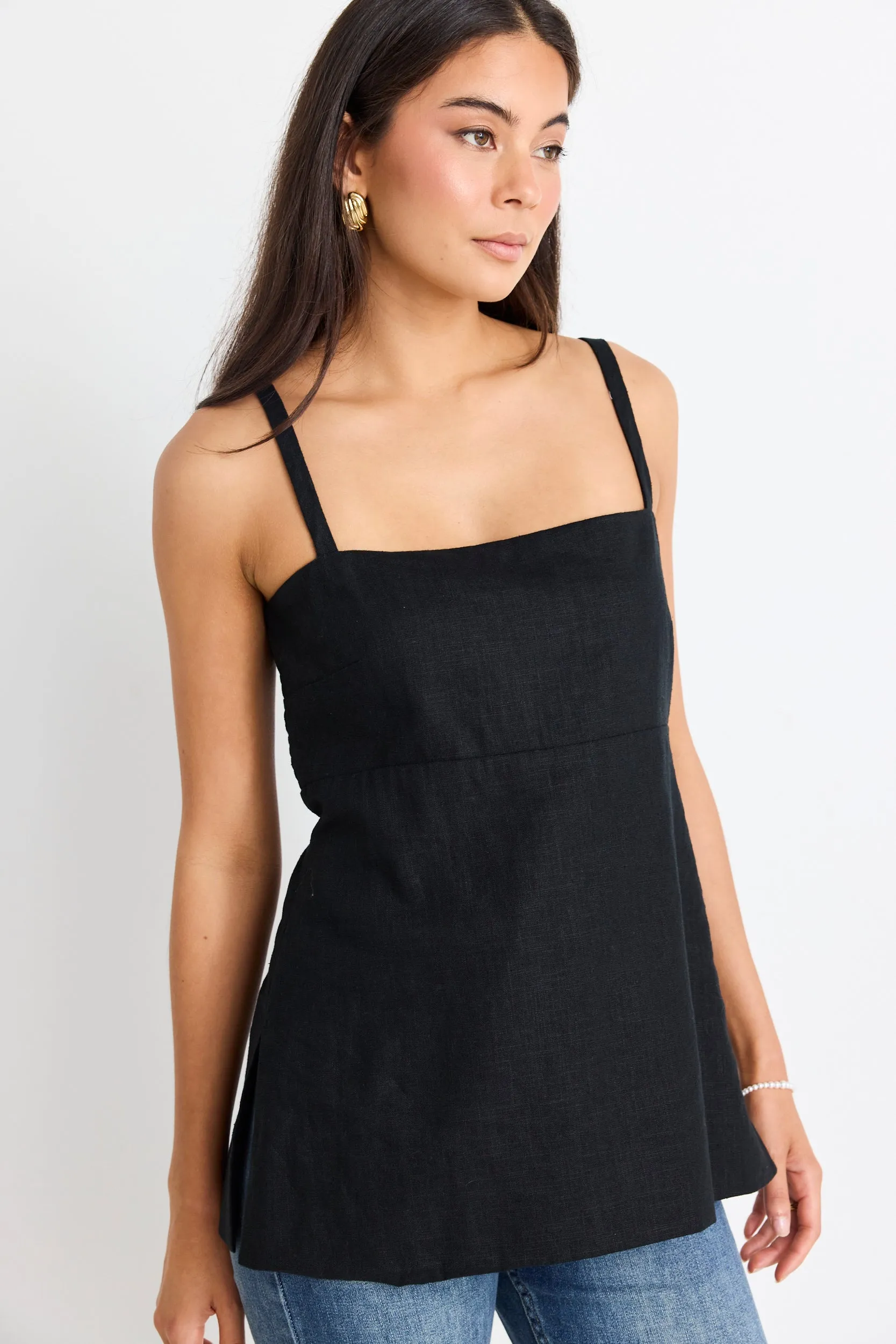 Sunkissed Black Split Hem Cami Top