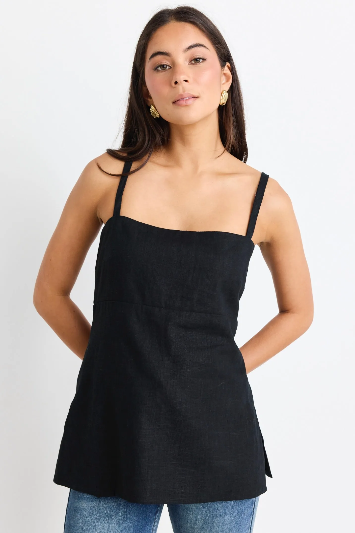 Sunkissed Black Split Hem Cami Top