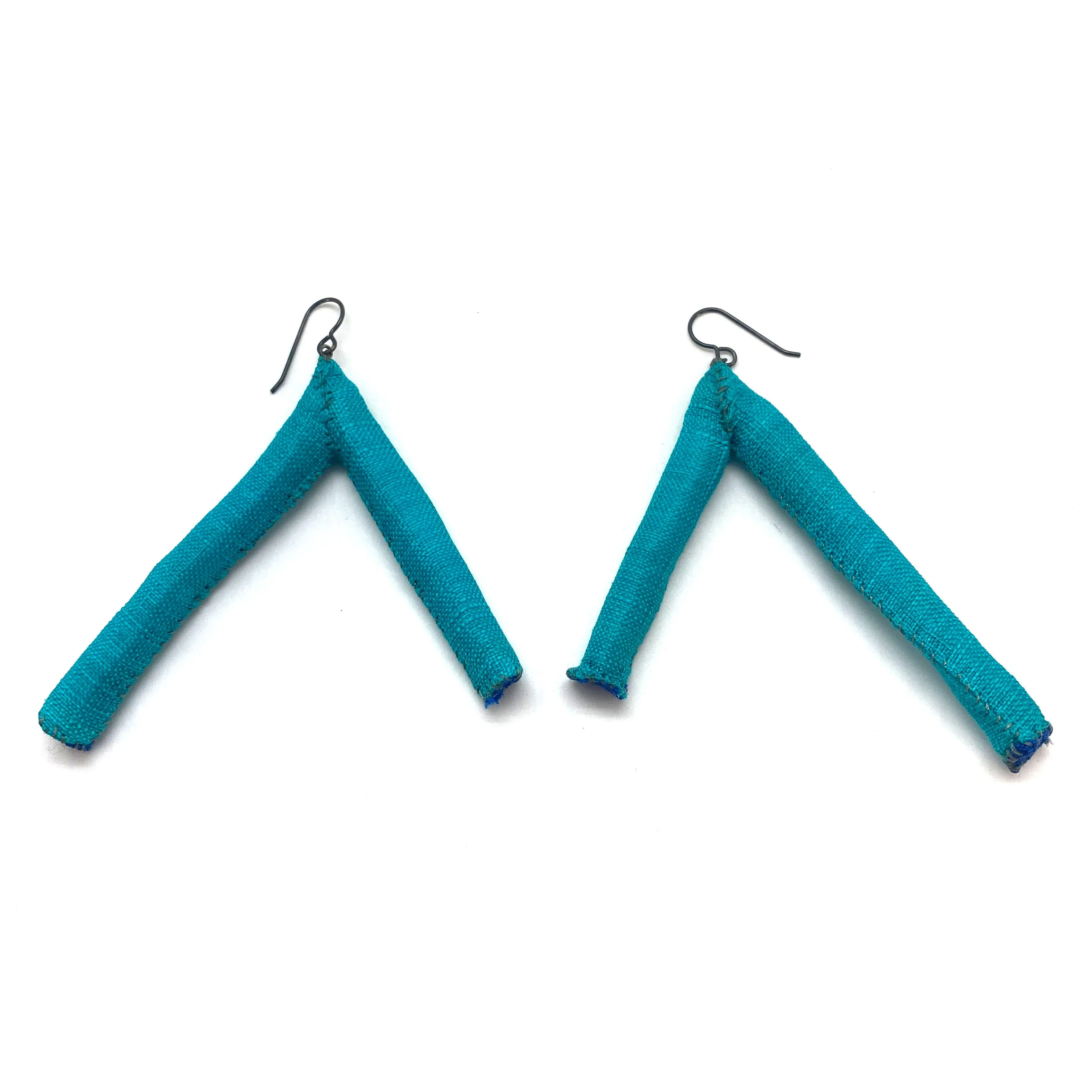 Teal Triangular Fabric Tube Earrings