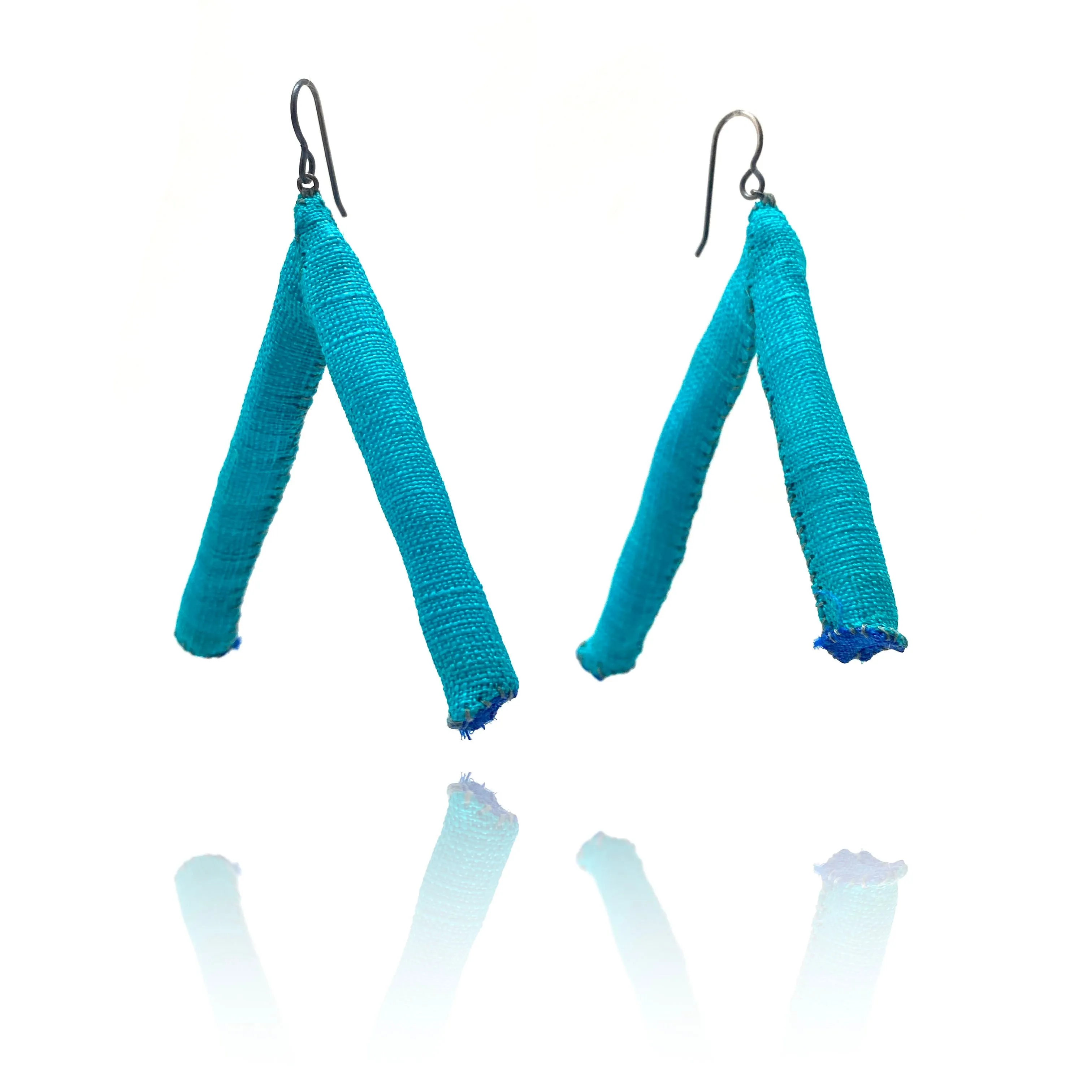 Teal Triangular Fabric Tube Earrings