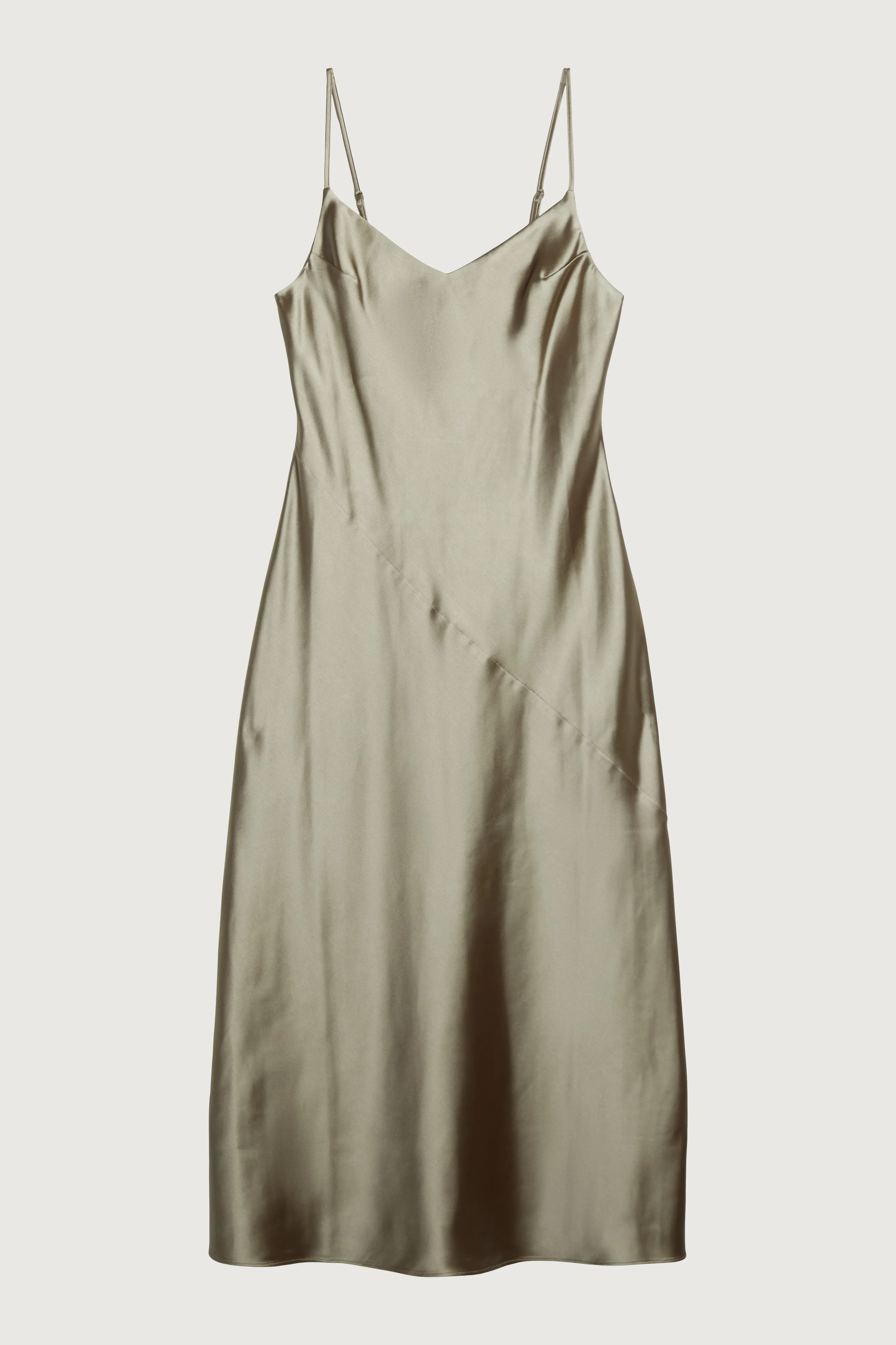 V-NECK SATIN SLIP MIDI DRESS