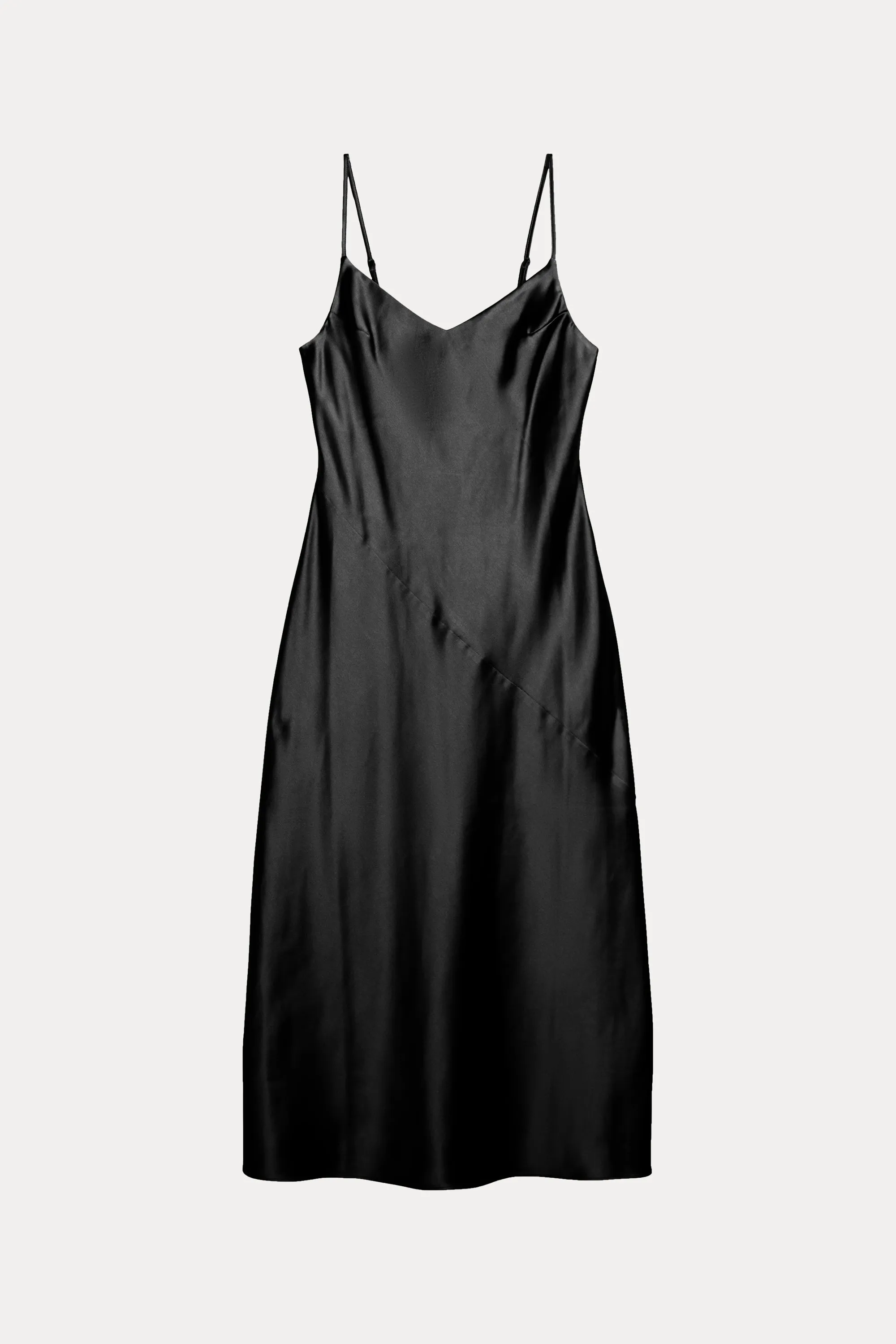 V-NECK SATIN SLIP MIDI DRESS