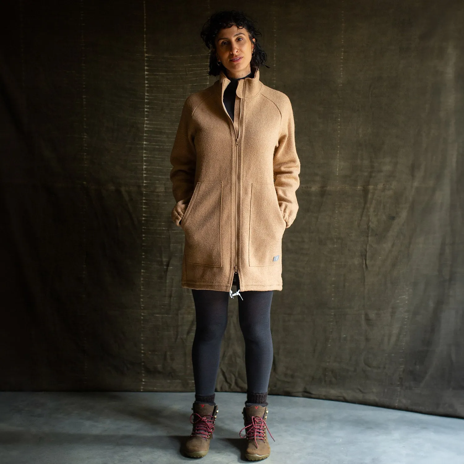 Womens Boiled Merino Wool Coat - Caramel